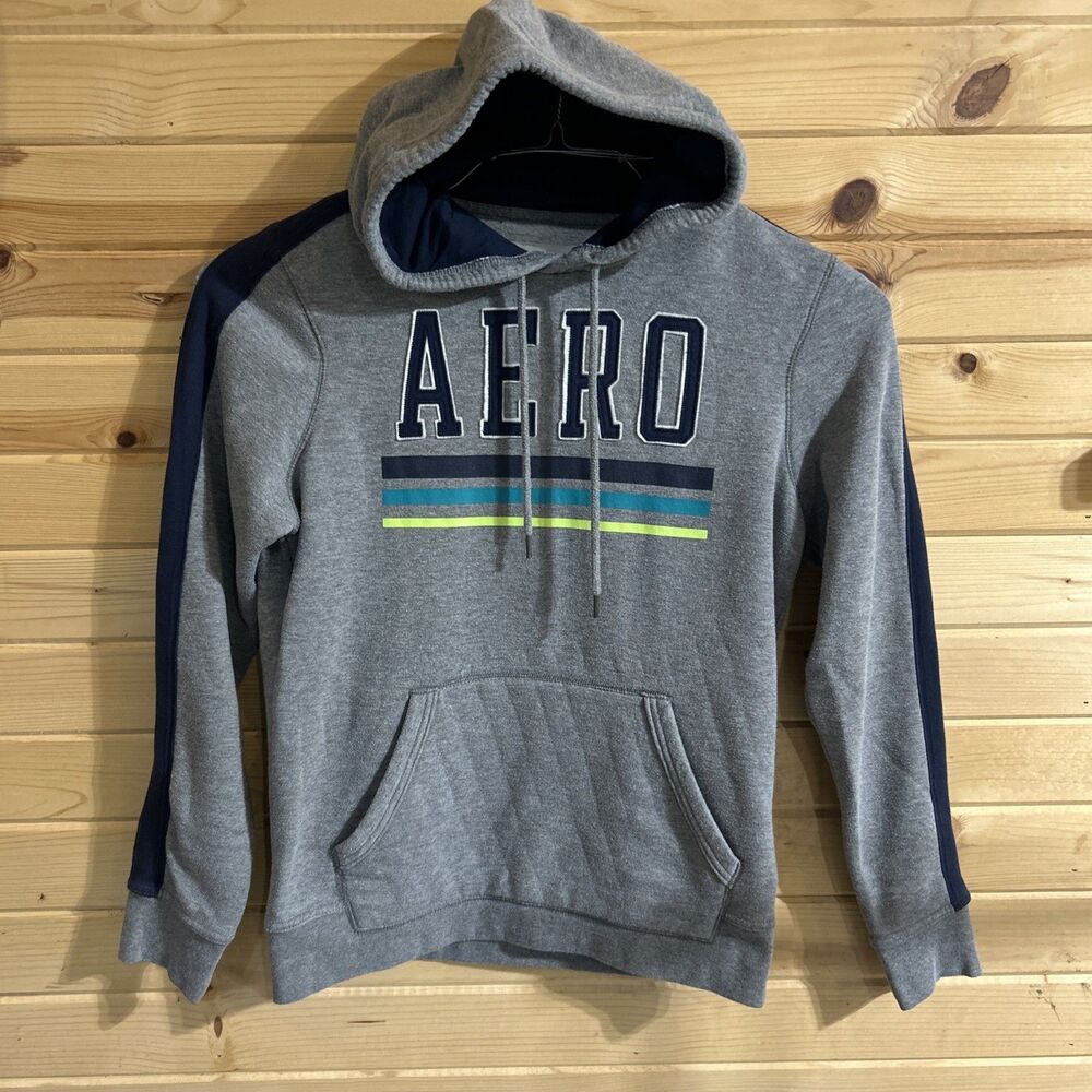Aeropostale Y2K Gray Hoodie Sweatshirt Size L Spell out Logo Grunge Preppy